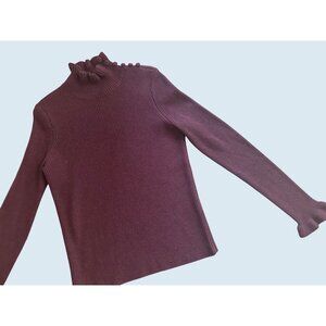 SEE BY CHLOE Burgundy Ruffle Neck Shoulder Button Wool Ribbed Sweater Sz L